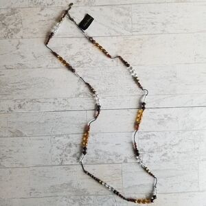 Cookie Lee 22" long glass beaded necklace brown orange gold NWT